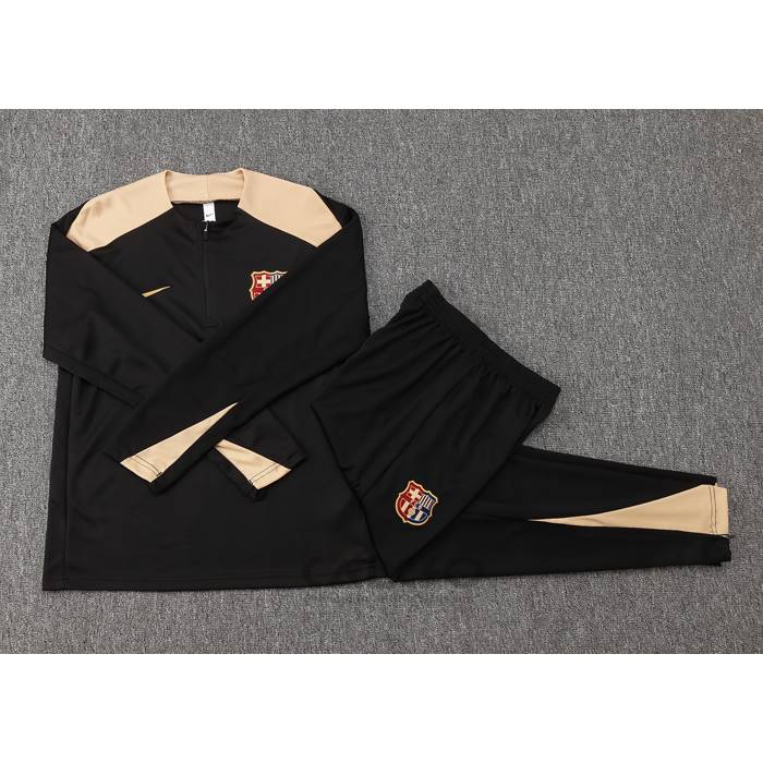 Tuta da Track di Felpa FC Barcellona Bambino 2024-2025 Nero Oro